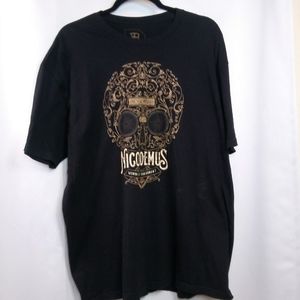 Black T-shirt with Steampunk Graphic Skull, 2XL
